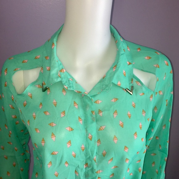 Romeo & Juliet Couture Sheer Teal Blouse Size Small - Picture 5 of 7